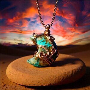 Boho Moon Goddess! Crescent Moon Necklace ~ Turquoise Agate + Quartz Composition